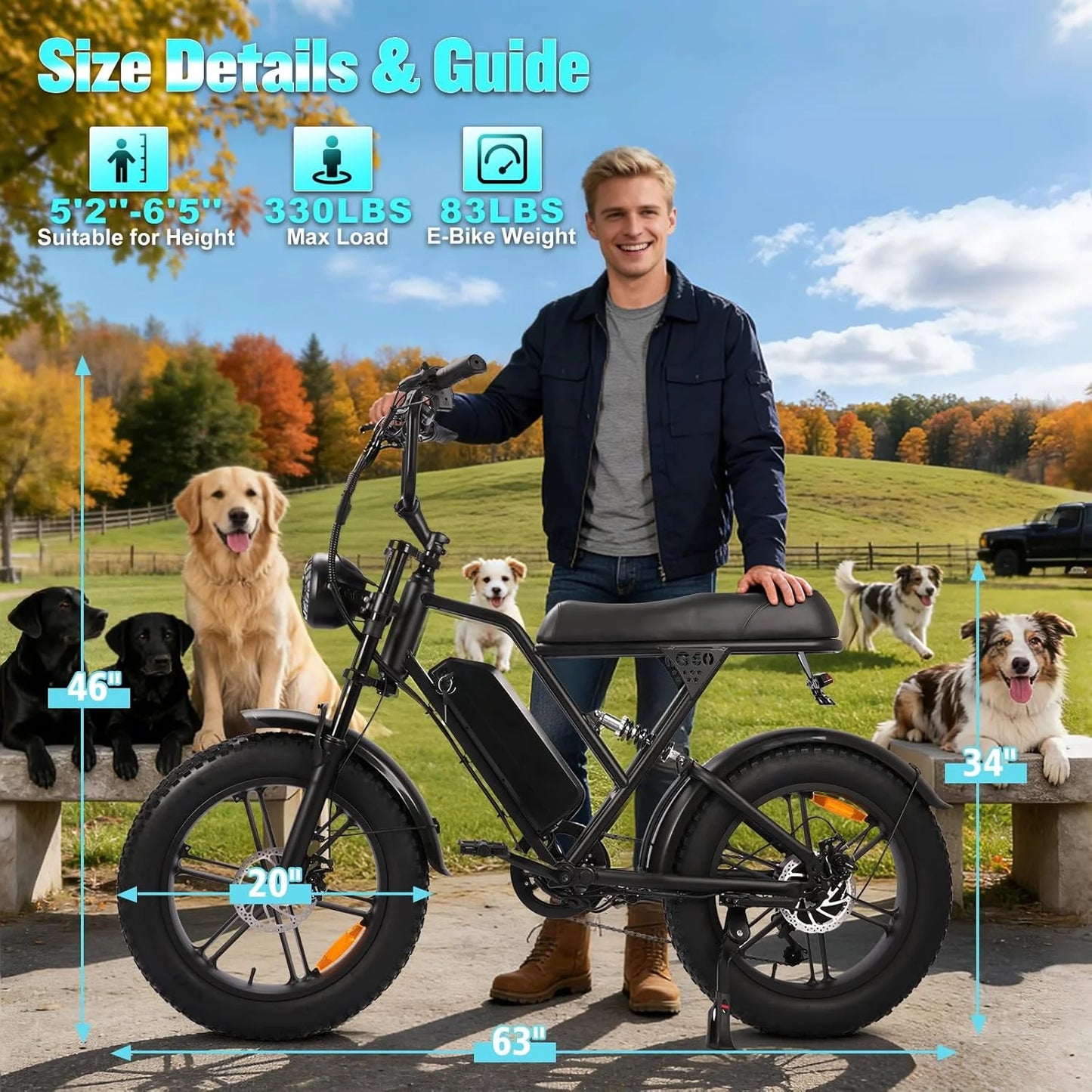 Electric Bike 20"x4.0 Fat Tire Ebike for Adults 1500W Peak Electric Mountain Bike 32mph Ebike UL 2849