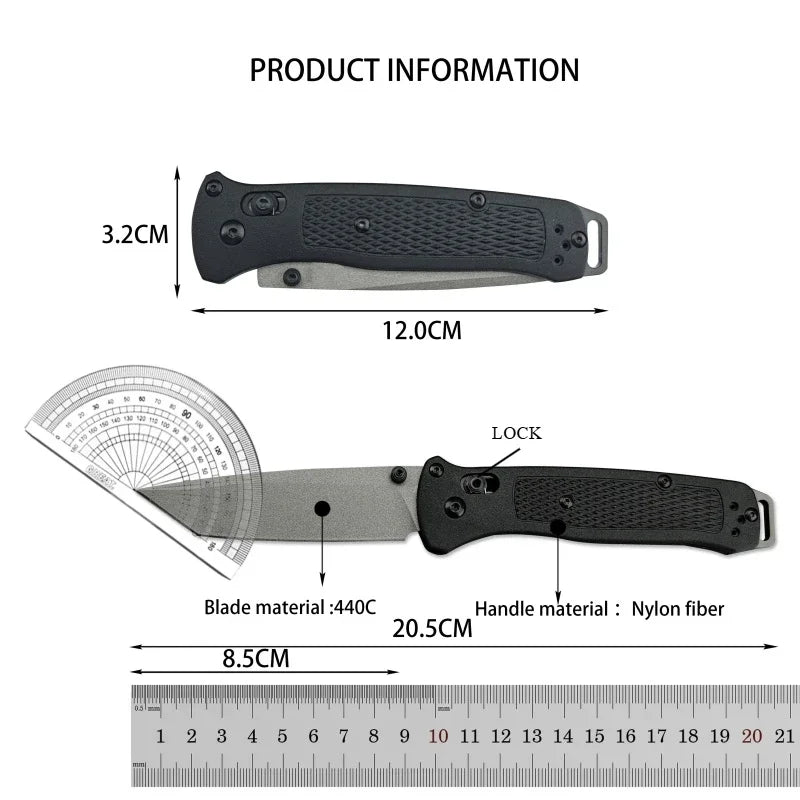 BM 537 Folding Pocket Knife Drop Point Flat Blade Nylon Fiber Handle Hunting Camping Tactical Combat Self-Defense Multi-Function