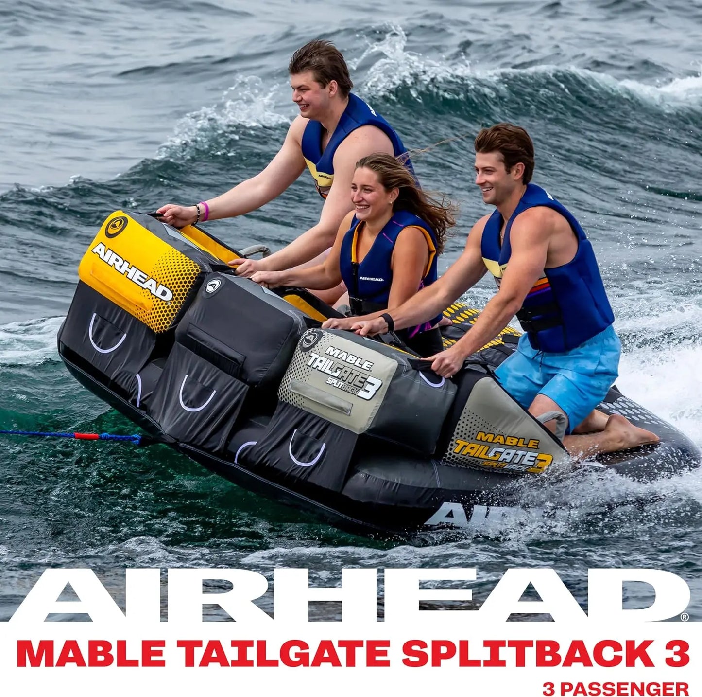 Airhead Mable Towable Tube for Boating, 1-4 Rider Inflatable Boat Tube for Water Tubing, Heavy Duty Full Nylon Cover, EVA Foam Pads, Dual Tow Point, Patented Speed Safety Valve