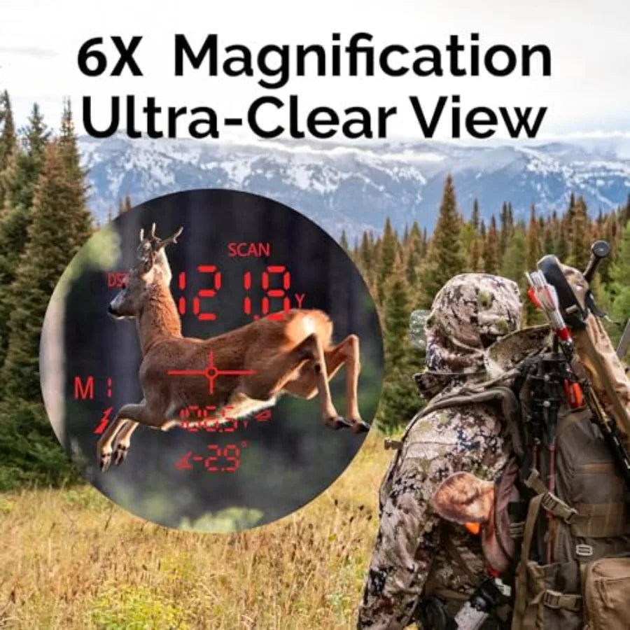 Hunting Laser Rangefinder Bow Range Finder Camo Distance Measuring Outdoor Wild 900Y with Red Display Distance/Angle/Scan 6X Ma