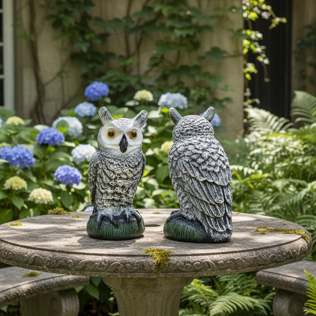 15.7" Garden Owl Statue Owl Decoys for Outdoor Garden Yard Plastic Owl Figurine Eyes to Scare Birds Away for Patio Lawn Ornament
