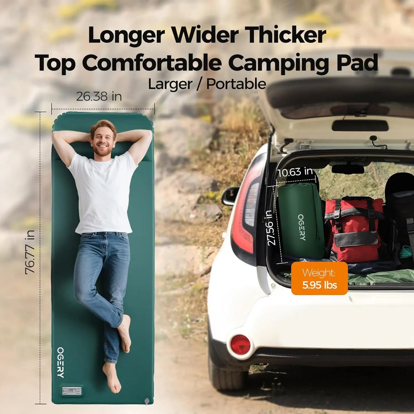 Self-Inflating Camping Pad with Electric Pump, 3.15" Thick Memory Foam, Built-in Pillow for All-Season Tent Travel