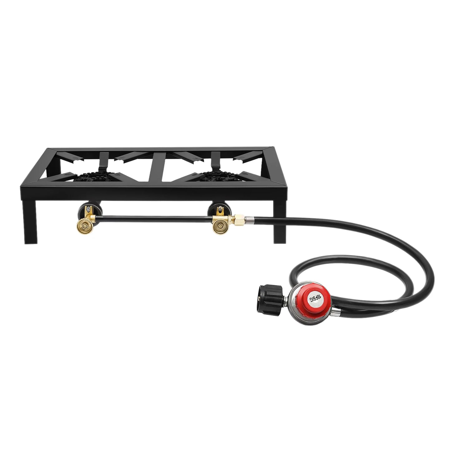8000W Portable Camping Gas Stove Outdoor 2 Burner BBQ Picnic Camp Propane Cooker Stove with Adjustable 0-10Psi Regulator Hose