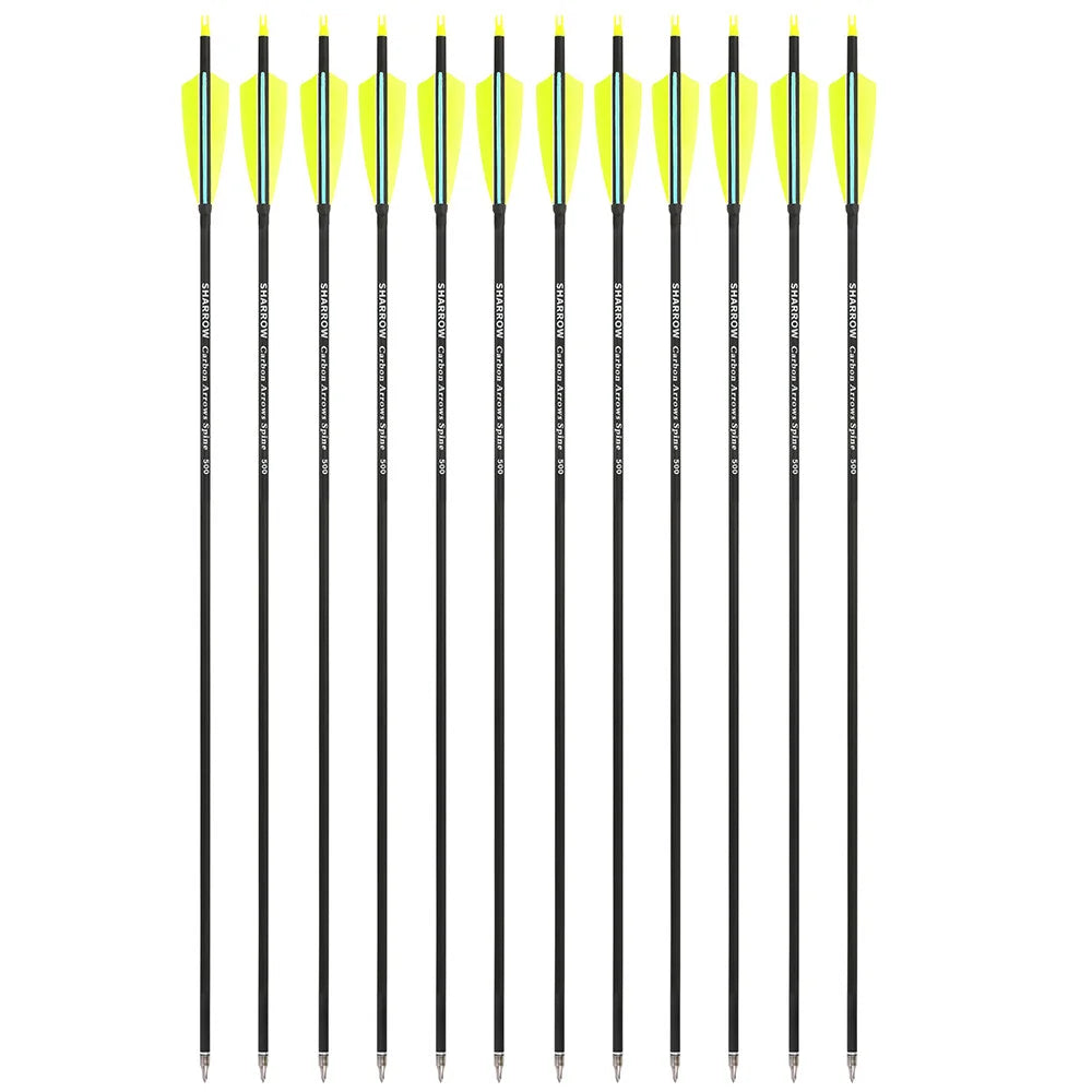 Mixed Carbon Arrows 12pcs 31.6 Inch Spine 500 ID6.2mm with 4" Turkey Feathers for Compound Recurve Bow Hunting Shooting Accessories