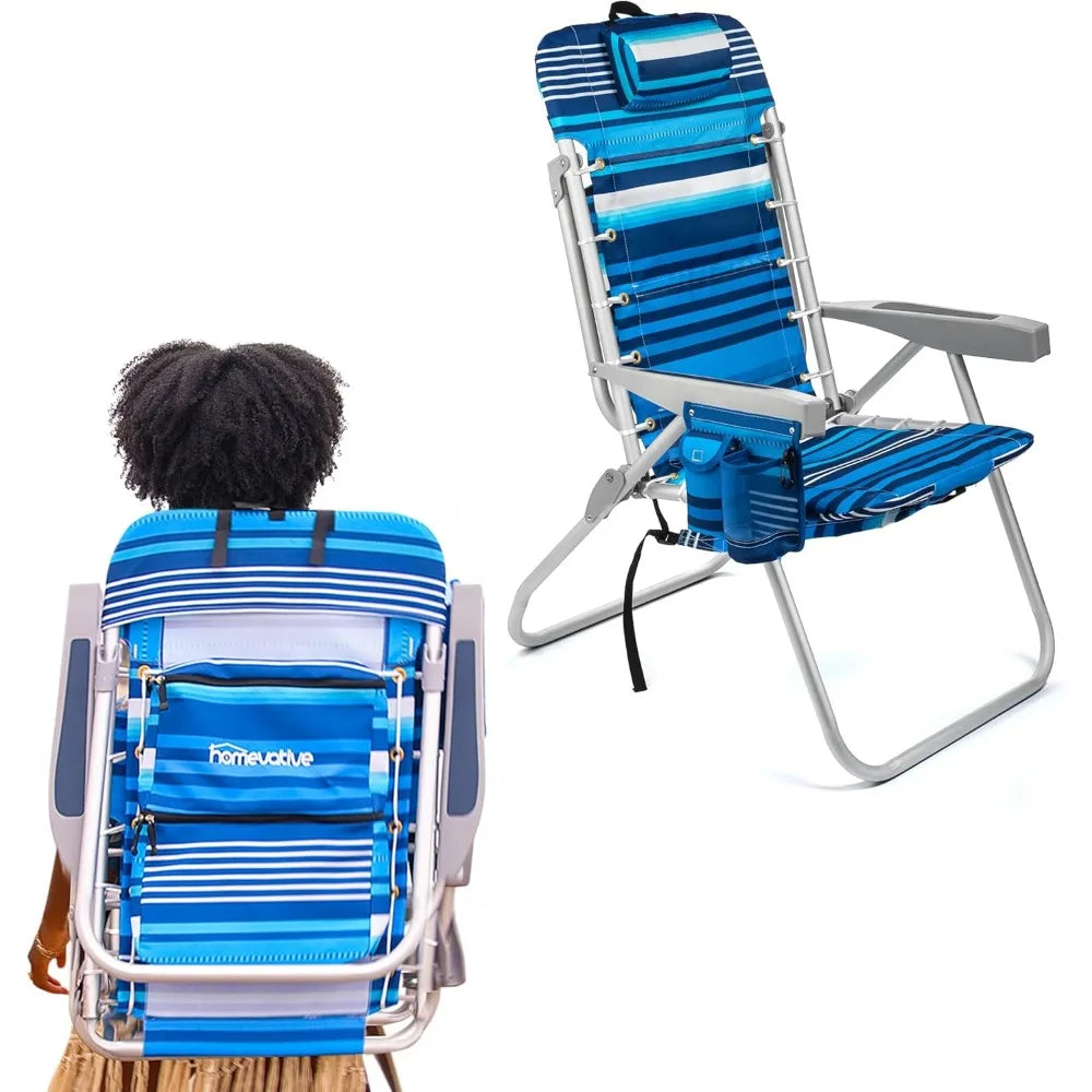 Folding Tall Backpack Beach Chair with 5 Positions, Towel bar, Cooler and Storage Pouch, Cup Holder and Phone Holder Customized