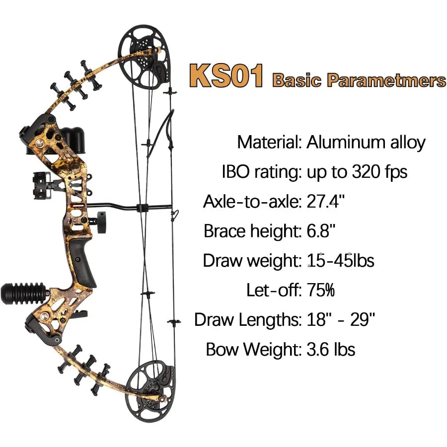 Youth Compound Bow Set 1545 Lbs for Teens and Beginner Package with Archery Hunting Equipment Max Speed 260fps Adjustable Right