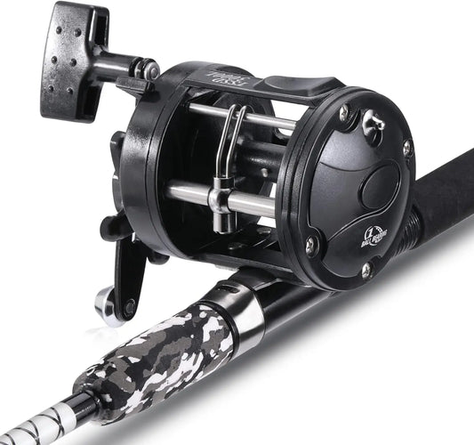 Medium Heavy Fiberglass Fishing Rod and Reel Combo 6/7ft – Heavy Duty Trolling Reel for Catfish Salmon Steelhead