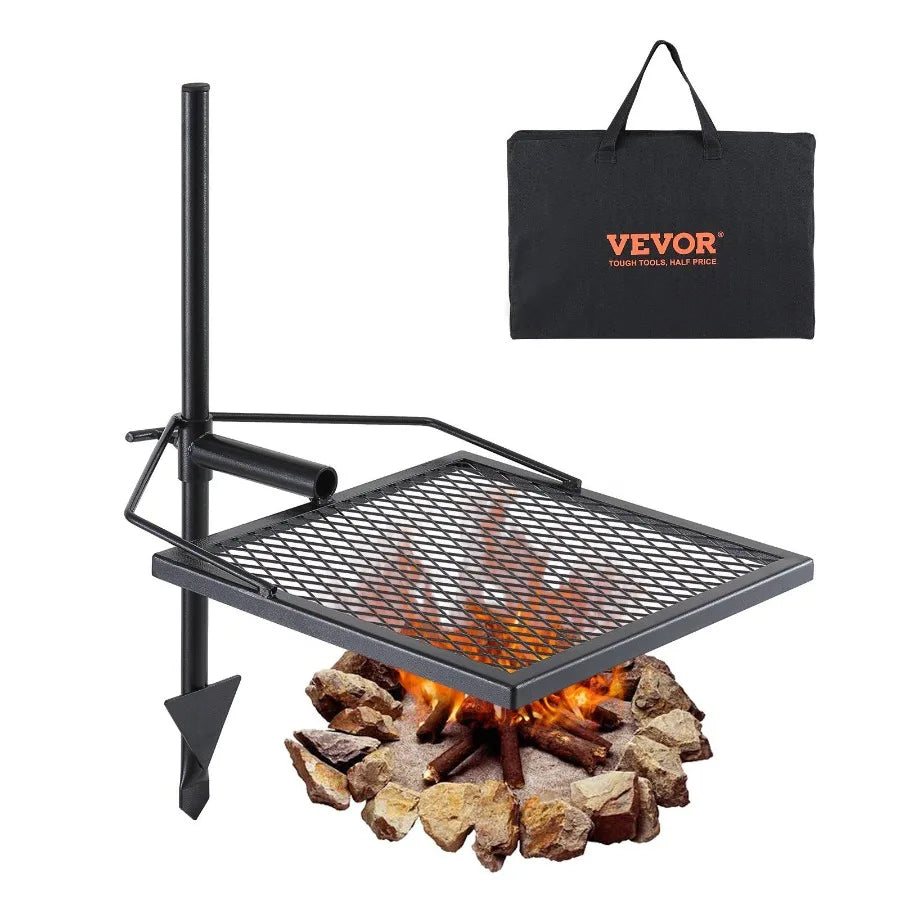 Swivel Campfire Grill for Fire Pits Heavy Duty Steel 360 Adjustable Outdoor Cooking Grate Portable Camp Fire Rack in Black Dura