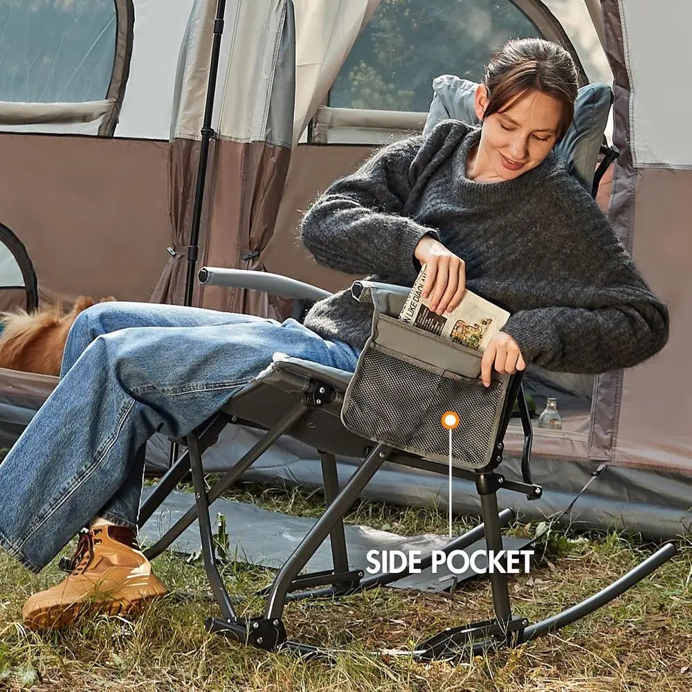 Thick-Padded Portable Rocking Recliner Chair for Outdoor Camping, Patio, and Backyard - Supports 400 lbs
