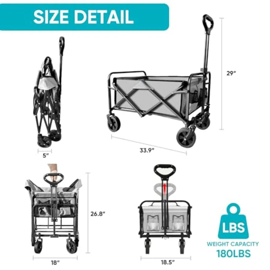 Collapsible Foldable Wagon, Beach Cart Large Capacity, Heavy Duty Folding Wagon Portable, for Outdoor Sports, Shopping, Camping