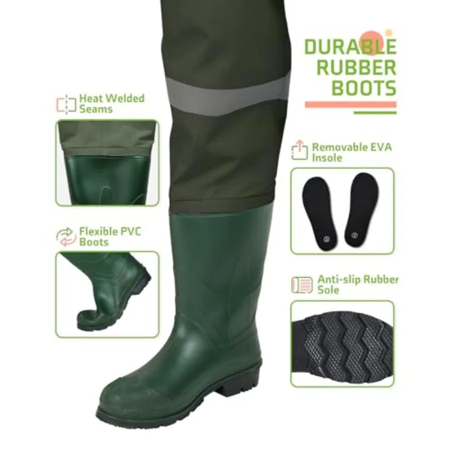 HISEA Chest Waders with Boots, Youth Waterproof Fishing Wader, PVC Waders for Toddler with Reflect Safety Band