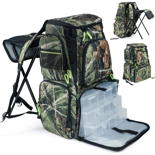 Best -Fishing Backpack Tackle Box Bag with Rod Holder Boxes Foldable Fishing Chair, perfect for Outdoor, used by Men