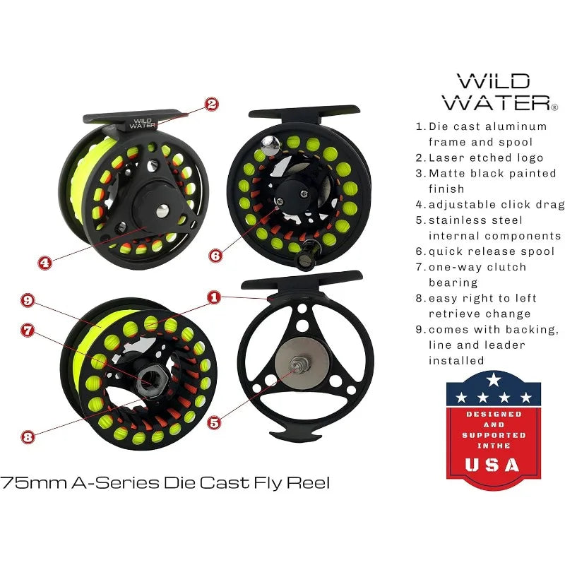 Deluxe Fly Fishing Combo Starter Kit, 7-Foot Pole, 4-Piece Fly Rod Kit, 3/4 Weight, Fishing