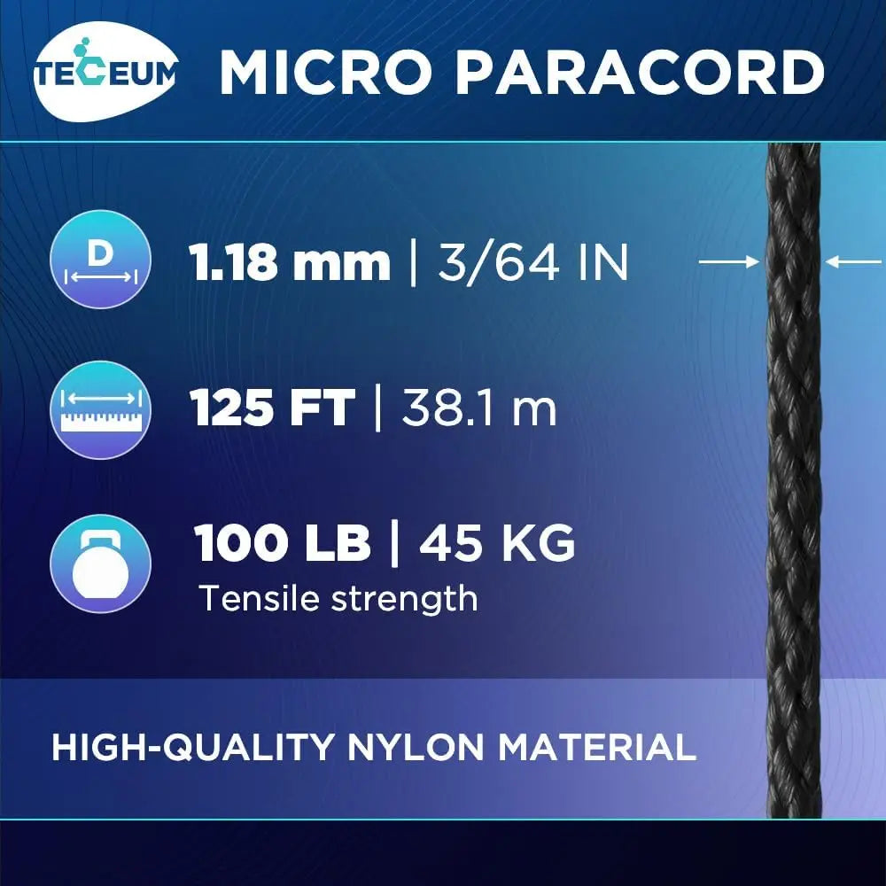 Micro Paracord 1.18mm x 125ft – Thin Braided Rope for Crafting, DIY, Fishing, Camping, Survival