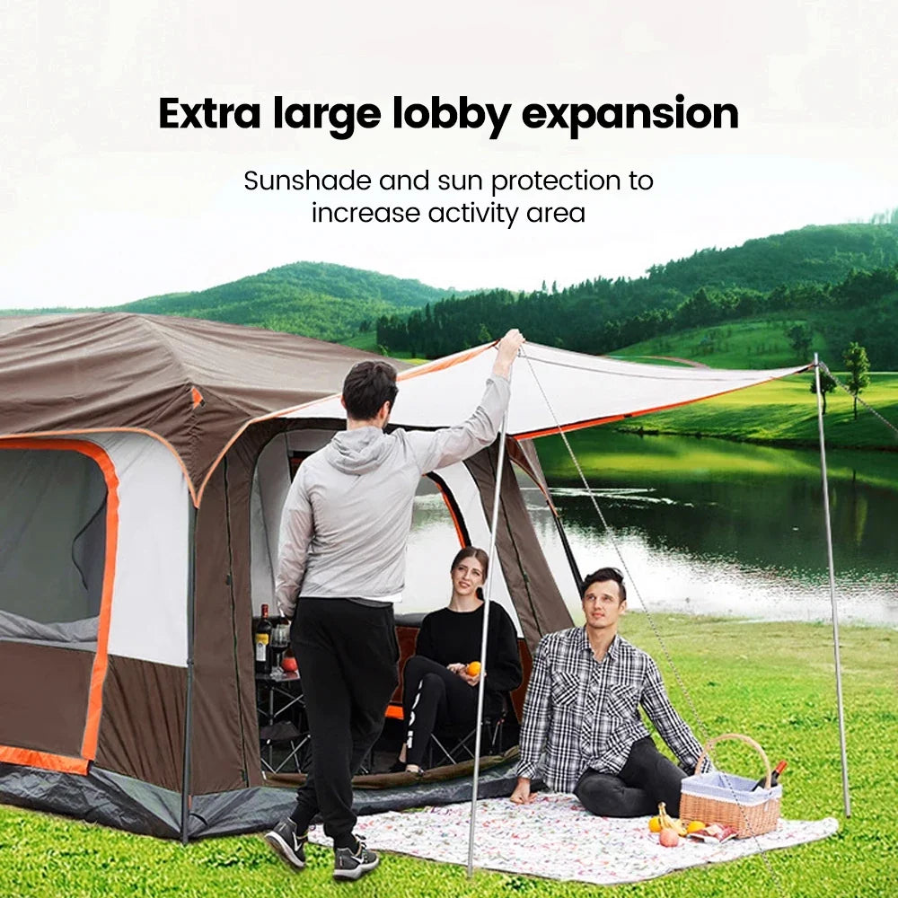 2025 Upgraded 4 Season Camping Tent 3-12 Person Waterproof Windproof Double Layer 2 Room Family Outdoor Backpacking Equipment