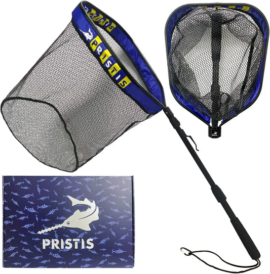 Lightweight Floating Fishing Net with Telescopic Pole, 20'' Deep, Rubber Coated, Foldable for Boat Kayak