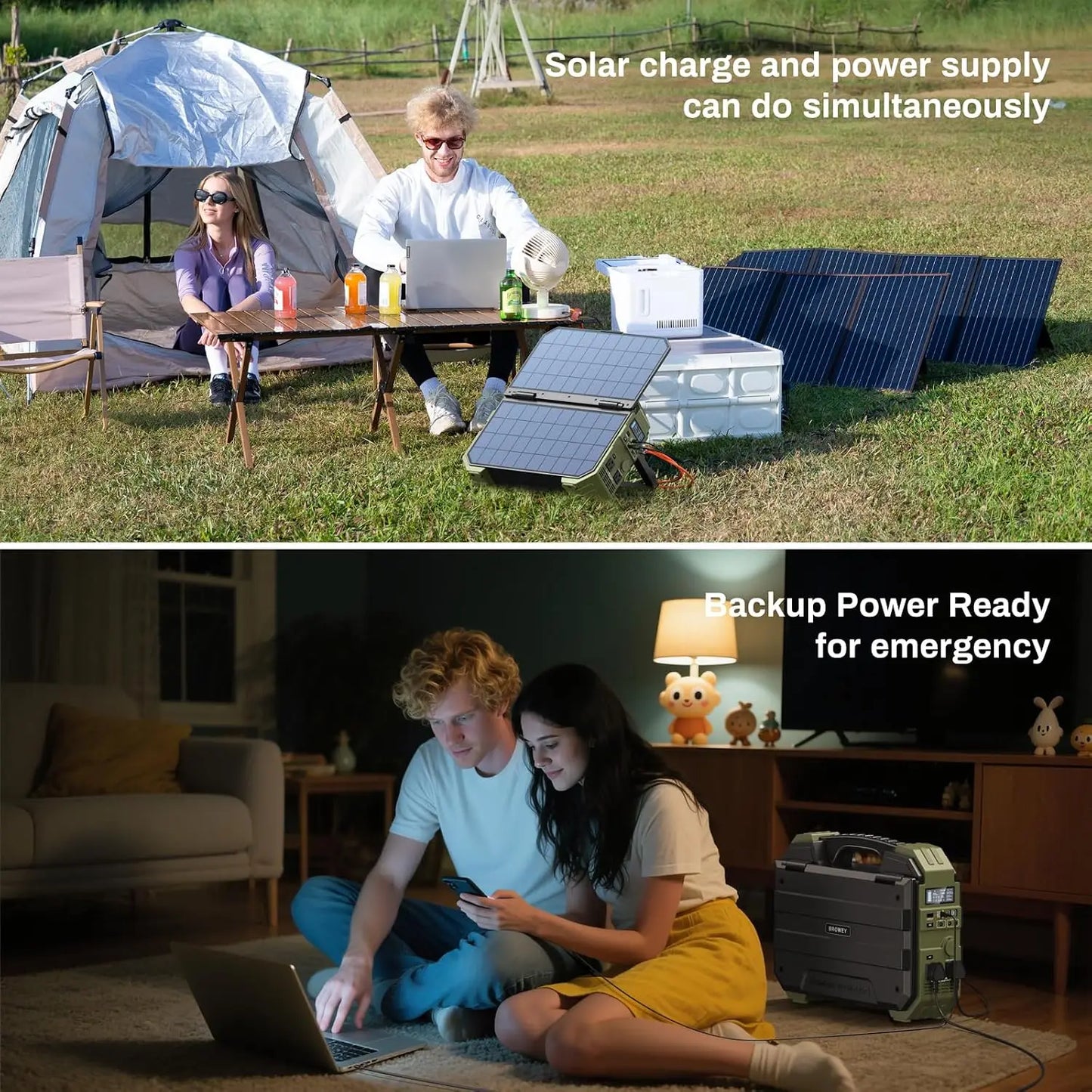 1600W (3200W Peak) Portable Power Station, 1024Wh LiFePO4 Battery With Built-in Solar Panel, 100W USB-C PD, Solar Generator