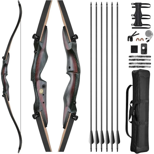62 Recurve Bow and Arrow Set for Adults and Hunters with 30lb40lb Draw Weight RightHanded Wooden Takedown Design Ideal for Outd