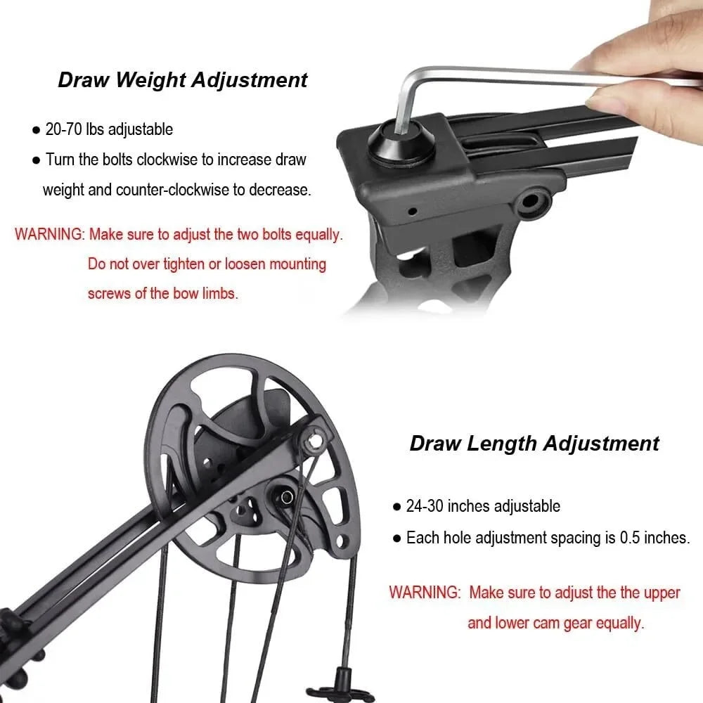 Compound Bow Arrow Set 20-70lbs Adjustable 320FPS Alloy Bow Handle for Adults Hunting Shooting Target Sports RH/LH