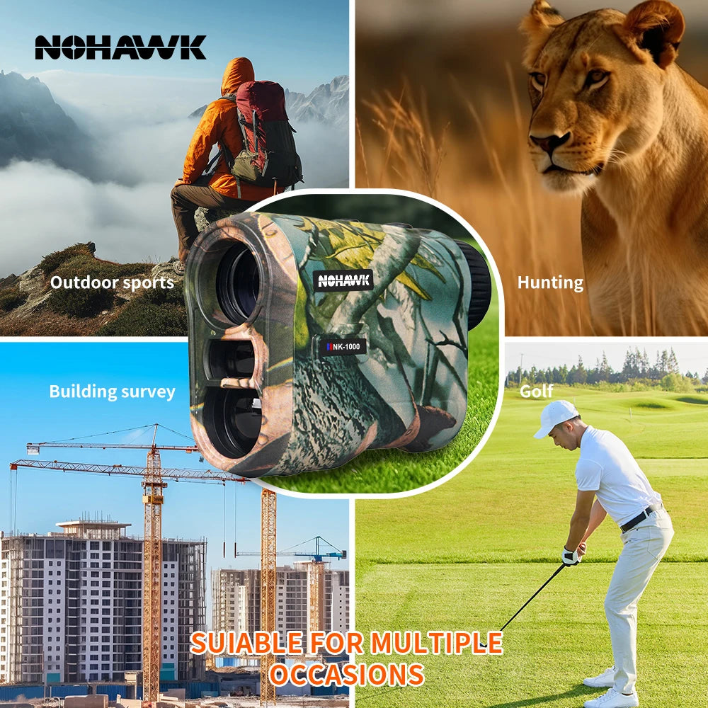 NOHAWK Hunting Rangefinder, 1000M/Yds,  6x Range Finder With Angle, Speed Distance Measurement, Scanning for Hunting