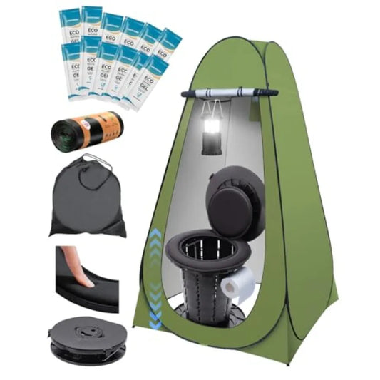 Portable Toilet with Pop-Up Privacy Tent, Camping Lantern, Compact Travel Toilet with Lid, Waste Bags and Gel Packs Outdoor, RV