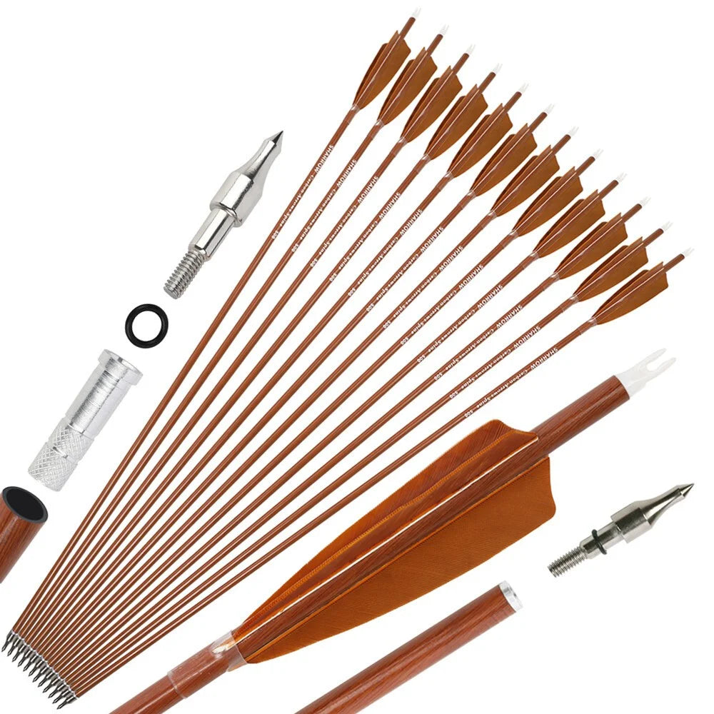 Archery Arrows 12pcs 31.5 Inch Spine 500 Mixed Carbon ID6.2mm Turkey Feathers for Recurve Bow Target Shooting Practice