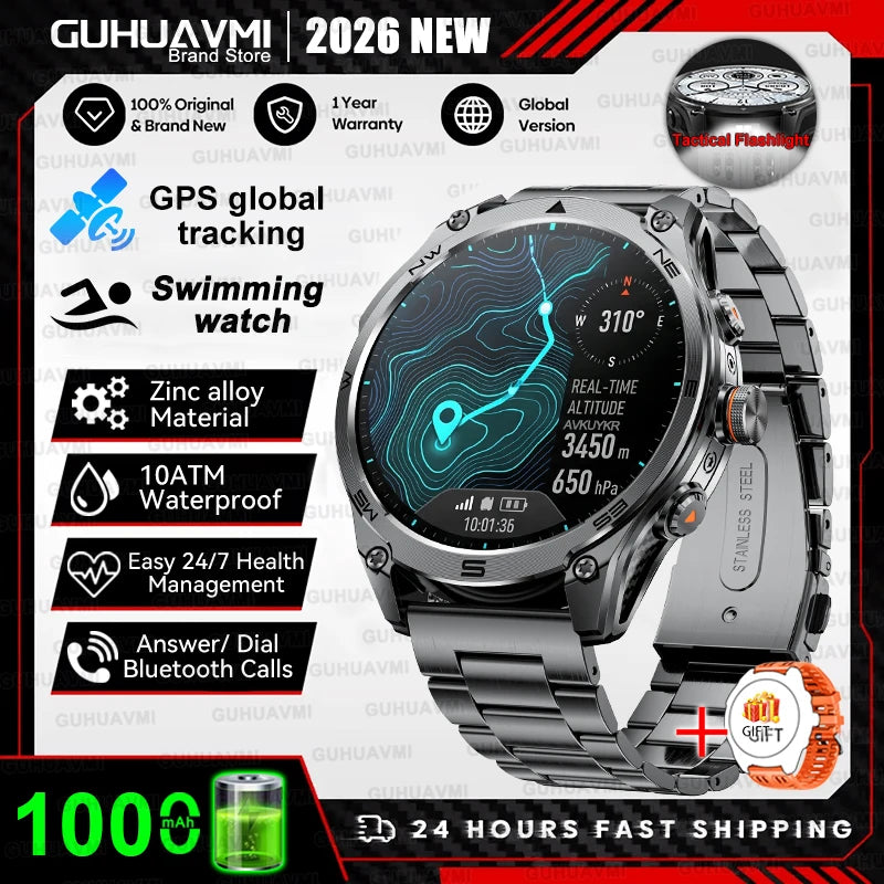 Military Grade Built‑in Map GPS Smart Watch 10ATM Waterproof 1000mAh 1.75" AMOLED Compass Altimeter BT Call Health Smart Watch