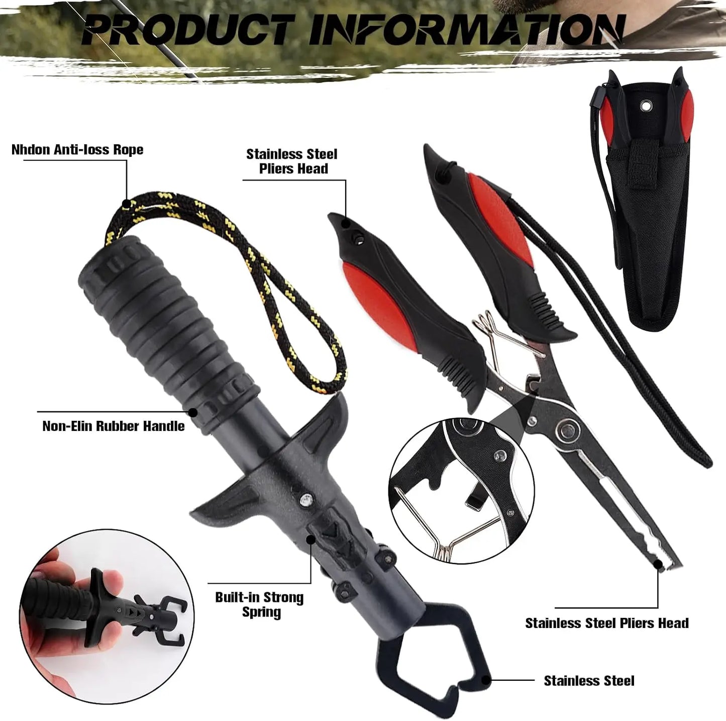 10Pcs Fishing Accessory Tool Set Foldable Landing Net Pliers Gripper Scale Scissors with Carry Bag Outdoor Angling Gift