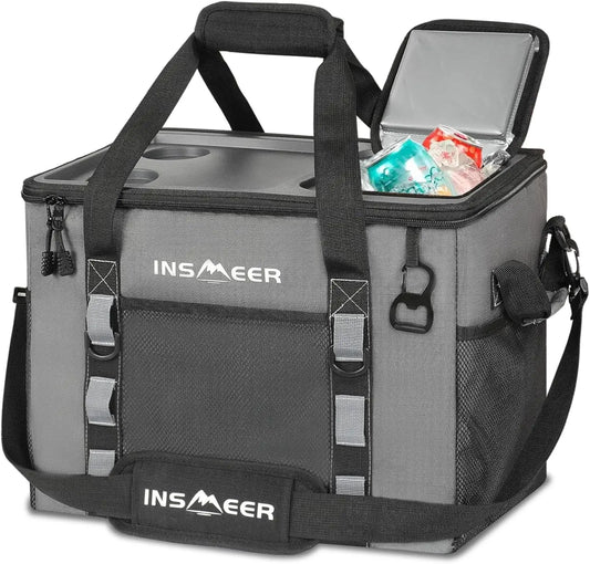 Portable 40L Collapsible Cooler Bag with Hard Shell & Cup Holders, Insulated Leakproof for Travel Beach Camping Picnic
