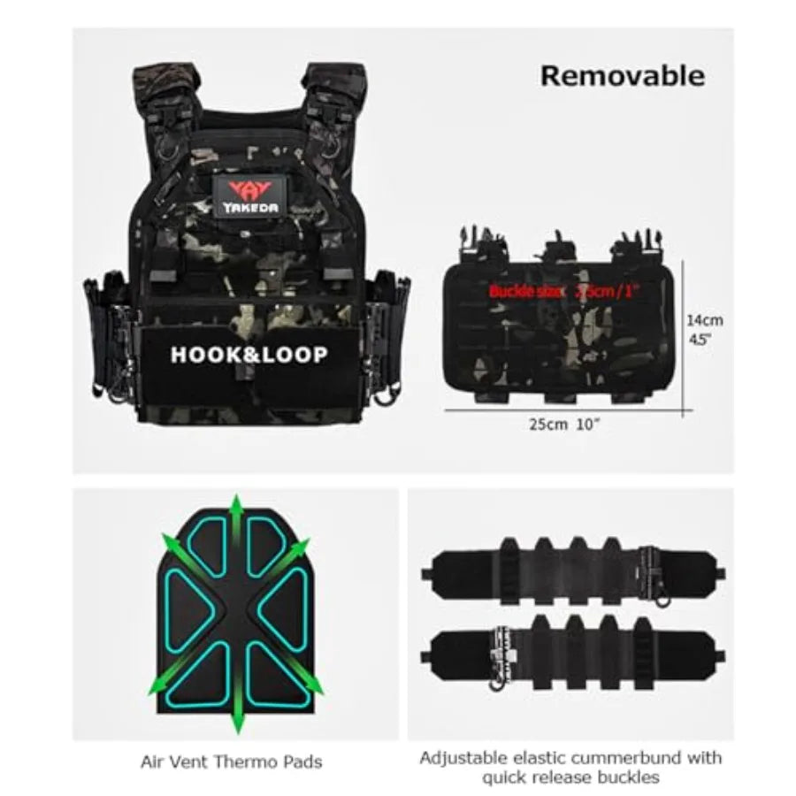 YAKEDA Tactical Outdoor Vest for Men/1000D Nylon Quick Release Laser-Cutting Modular Lightweight Vest