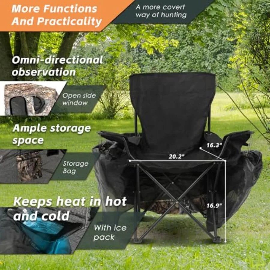 Hunting Chair Blind, 1/2 Man One-Way See Through Ground Blind, Portable/ Camouflage Chair Tent with Carrying Bag