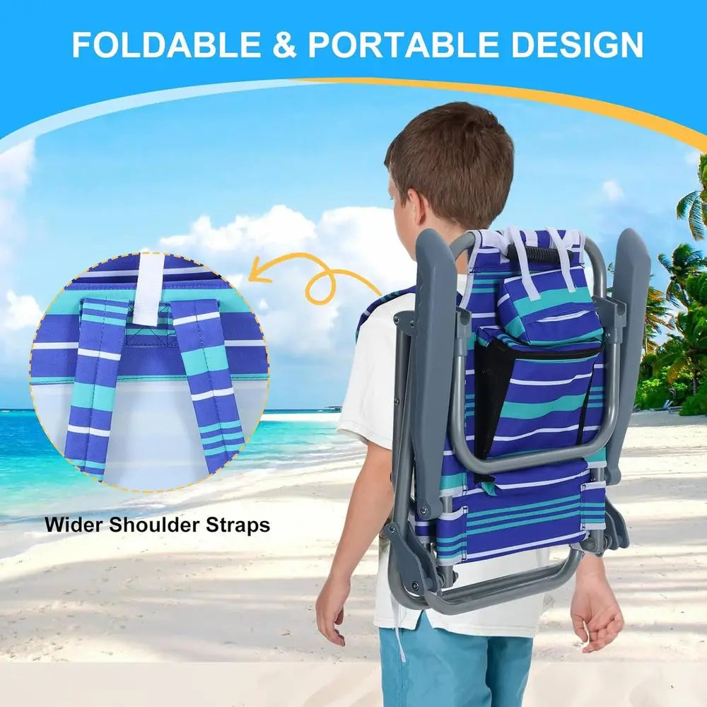 Portable Reclining Beach Chair with Umbrella and Cup Holder for Kids, Suitable for Beach, Camping, and Picnics