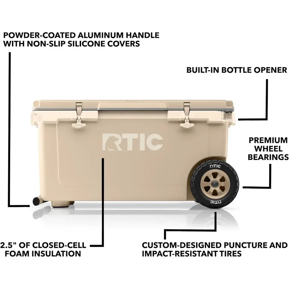 Hot-selling72 Quart Ultra-Light Wheeled Cooler Hard Insulated Portable Ice Chest Box for Beach, Drink, Beverage, Camping, Picnic