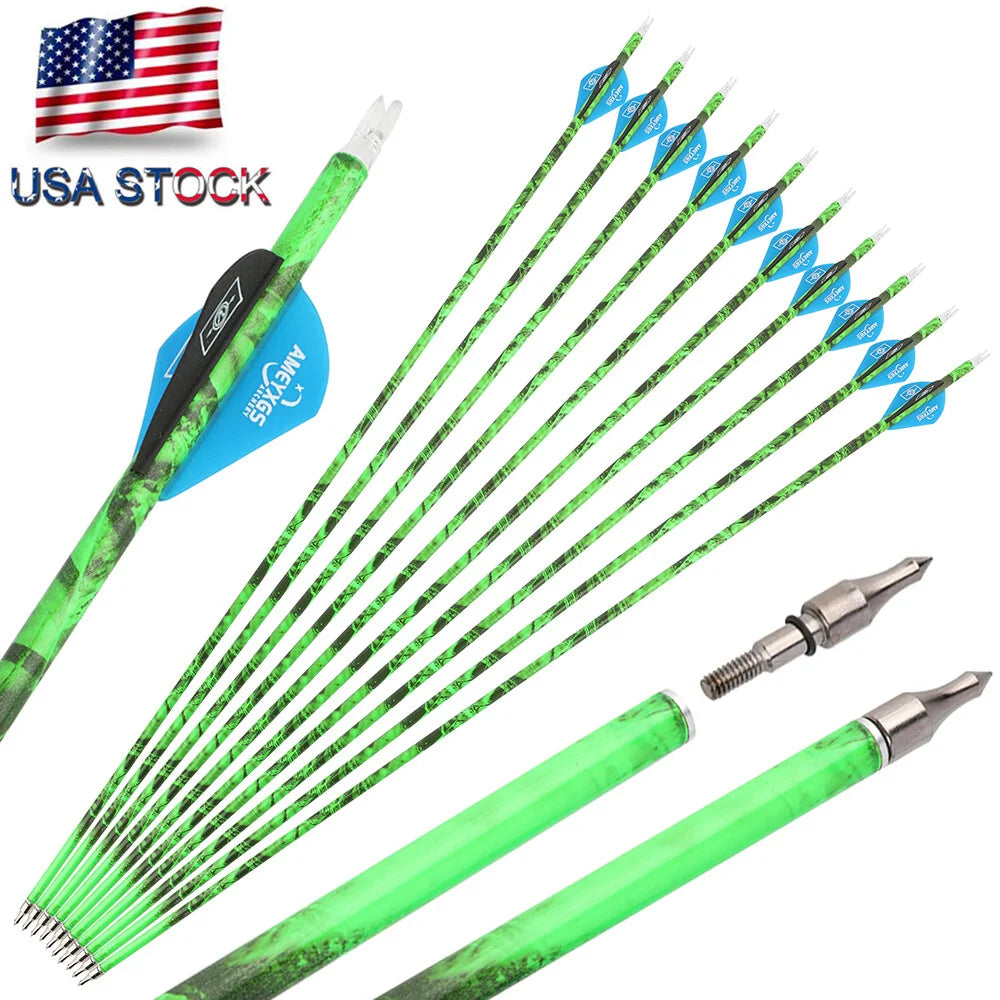 Archery Arrows 30 Inch Camo Mixed Carbon Spine 500 ID6.2mm with Rubber Vanes for Hunting Target Shooting Practice