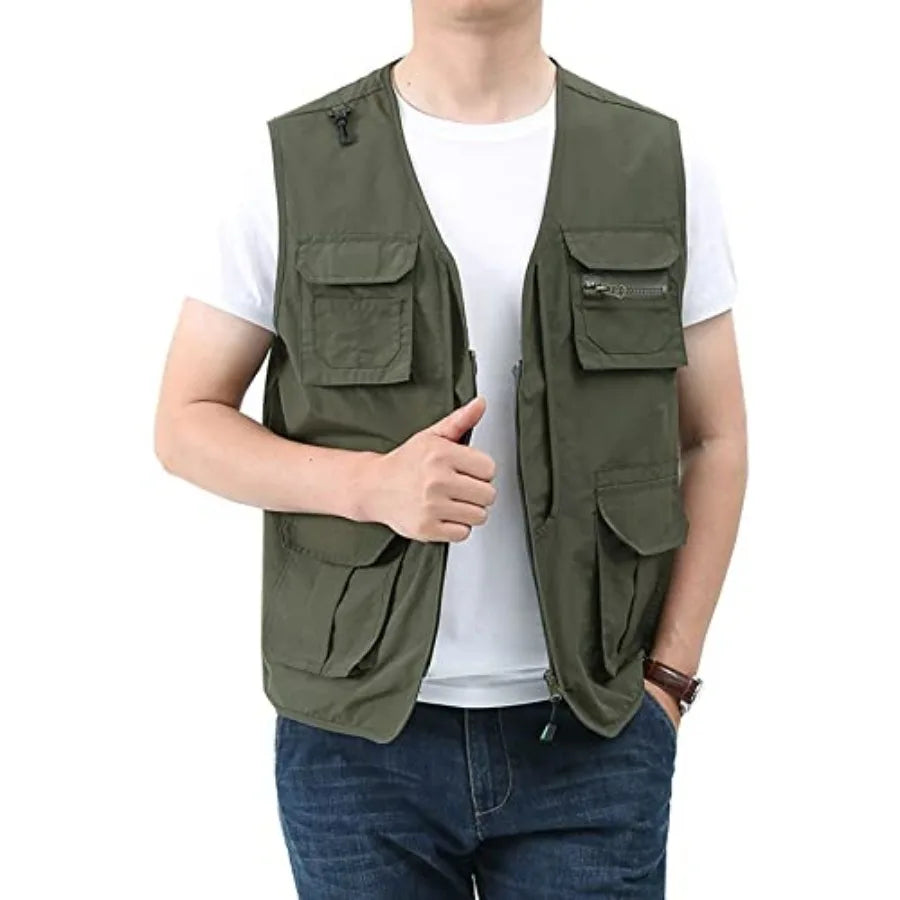 Perbai Men's Utility Fishing Vest Outdoor Summer Lightweight Work Photo Safari Cargo Vest