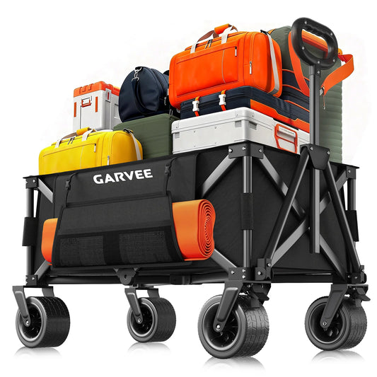 Outdoor Camping Cart with 8 Inch Wheels/Adjustable Handle 600D Oxford Cloth Foldable All Terrain Trolley Wagon for Picnic Garden