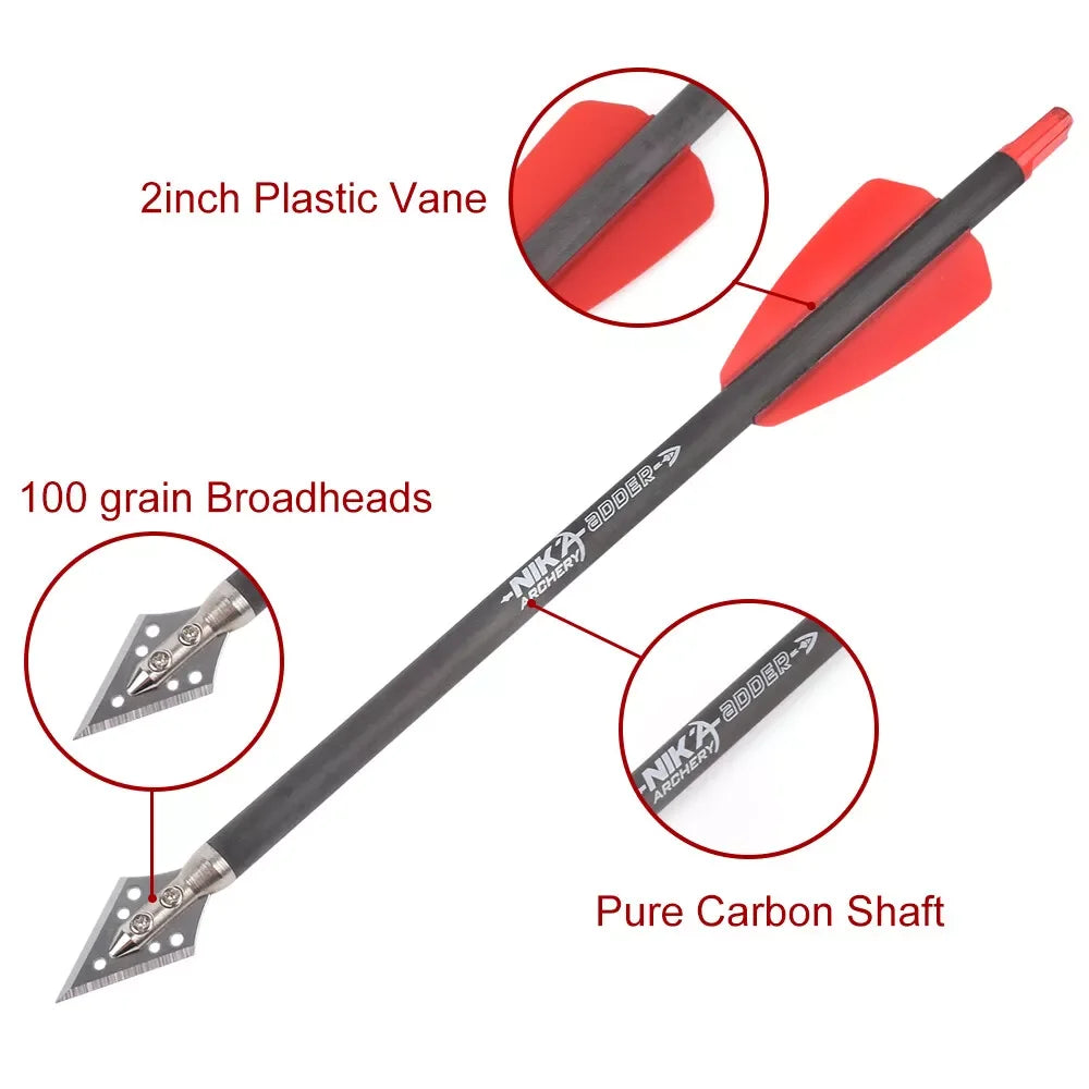 3-6pcs 7.5in Crossbow Bolts Carbon Arrows 2" Vanes Crossbow Hunting with Broadhead