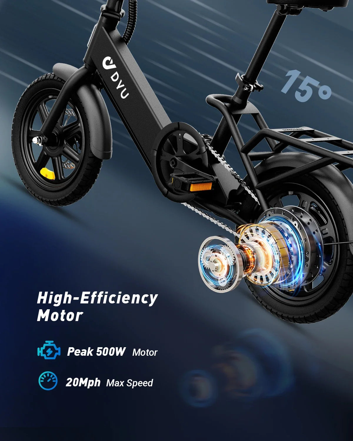 DYU C3 14" Folding Electric Bike | 500W Peak, 20mph City E-Bike