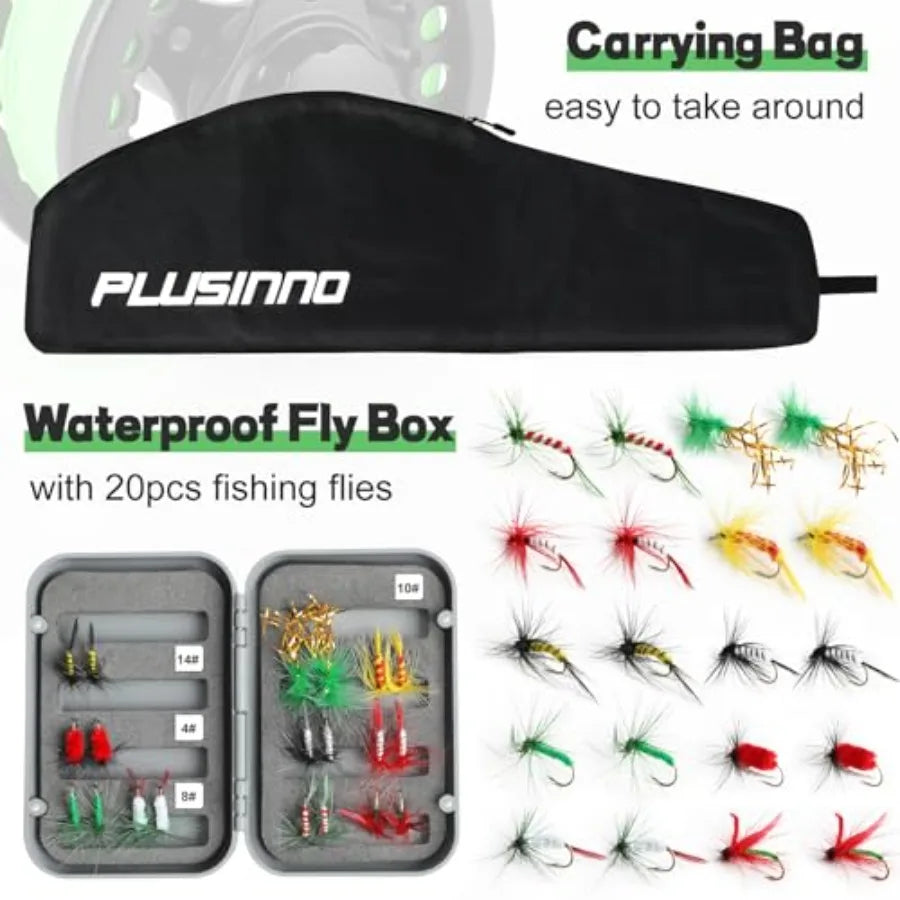 Fly Fishing Rod and Reel Combo, 4 Piece Lightweight Ultra-Portable Graphite Fly Rod 5/6 Complete Starter Package with Carrier B