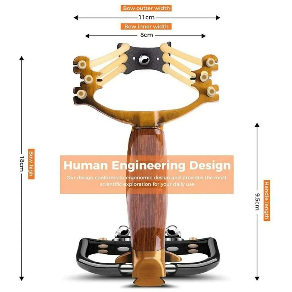High Precision Outdoor Slingshot Set Alloy Wooden Handle Brown with 3 Rubber Bands 100 Beads Bracket Wrench Protective Gear