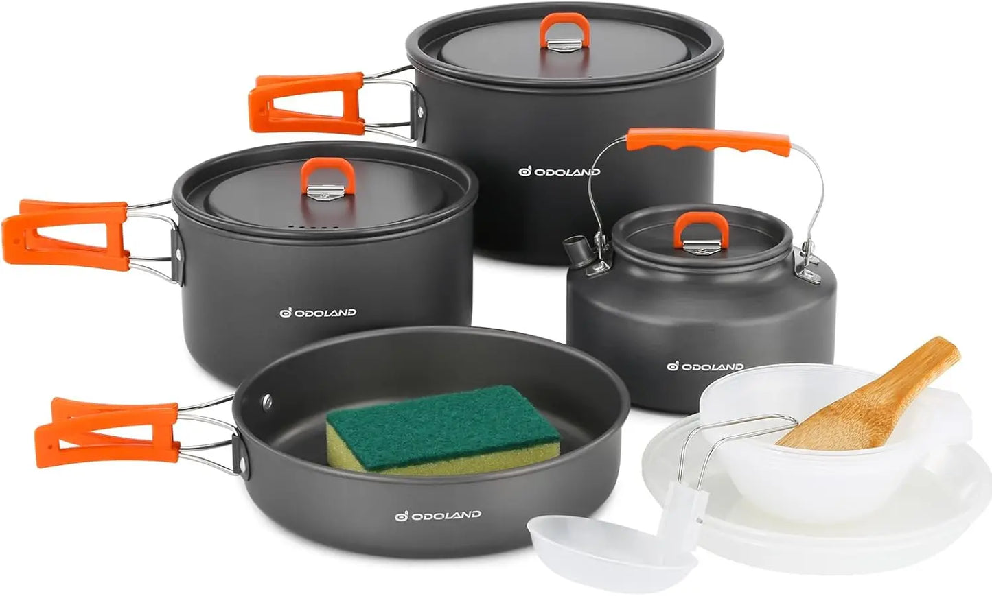 Camping Cookware Set 15pcs Non-Stick Lightweight Pots and Pans with Kettle for Backpacking Outdoor Cooking Picnic