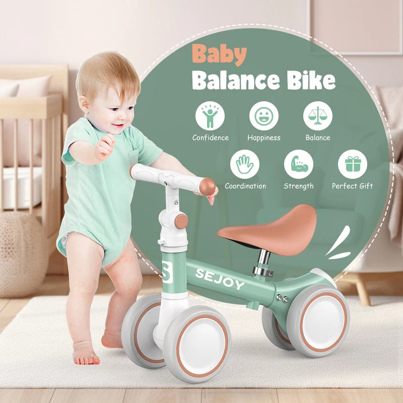 SEJOY Baby Balance Bike, 4-Wheel Ride-On Toy for Ages 12-36 Months – First Bike & Toddler Bike for 1 Year Old Boys & Girls, First Birthday Gift