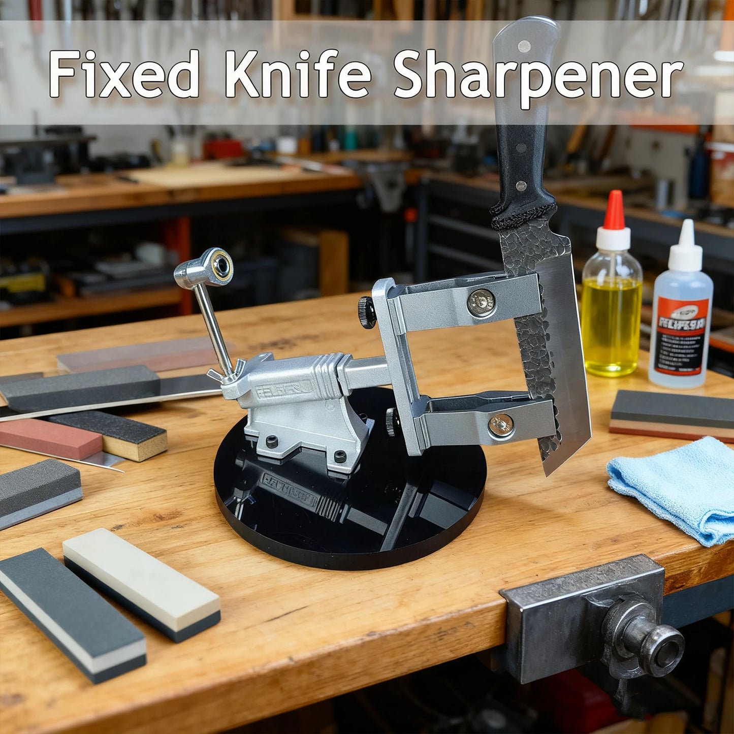 Fixed Knife Sharpener with 3 Whetstones Knife Sharpening Kit Kitchen Grinding System Kitchen Knife Accessories