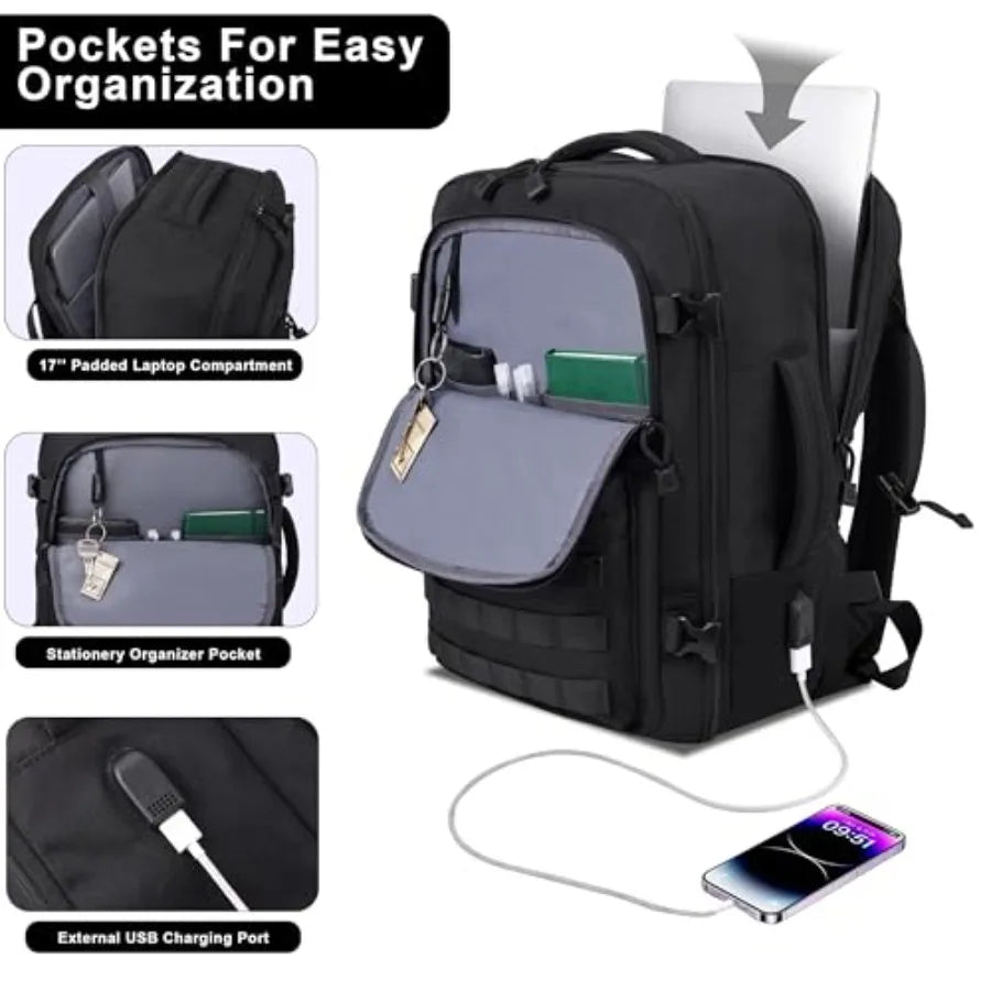 TSA Approved Carry On Backpack, Extra Large Tactical Travel Backpack for Men, Airplane Approved Weekender Bag, Water Resistant