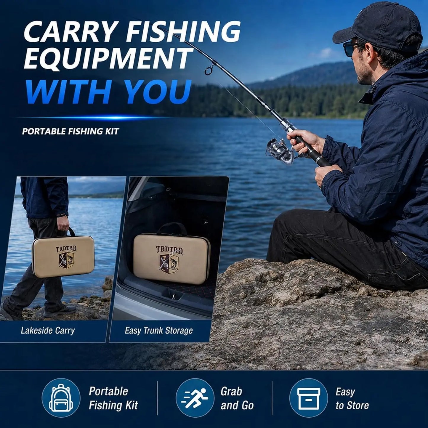 Telescopic Fishing Rod & Reel Combo Kit, Portable Travel Set with Tackle Box, Lures, Bag, 4.2oz Carbon Fiber, 5.2:1 Gear Ratio, Freshwater & Light Saltwater