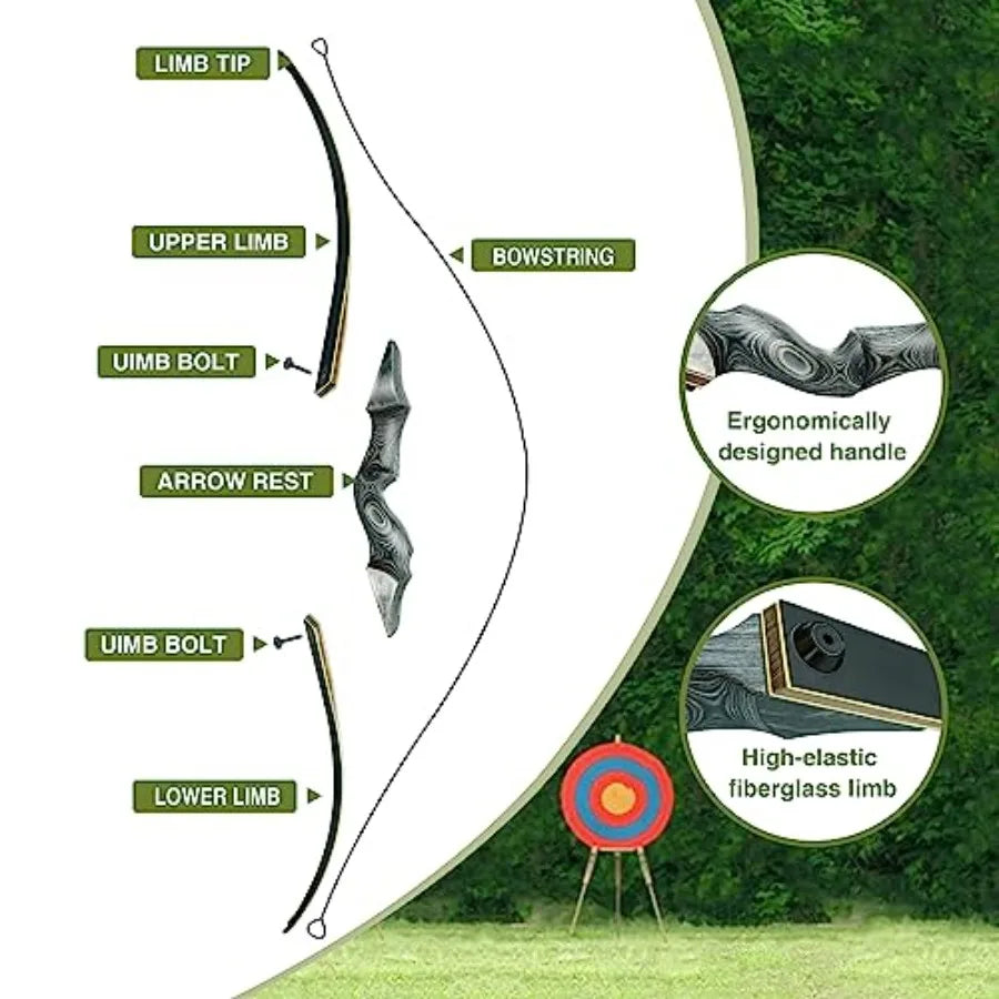 Black Hunter Takedown Longbow 60 Right Handed Left Handed Wooden Archery Bow for Beginner Hunting Training Practice 25-60lb