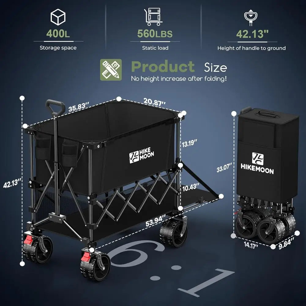 Double Decker 400L Wagon with 54'' Extra Long, 560LBS Capacity, All-Terrain Wheels, Utility Cart for Beach, Camping, Sports