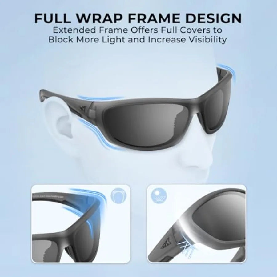 Hiwassee Polarized Sport Sunglasses for Men and Women, Wrap Sunglasses for Fishing Cycling and Running, UV Protection