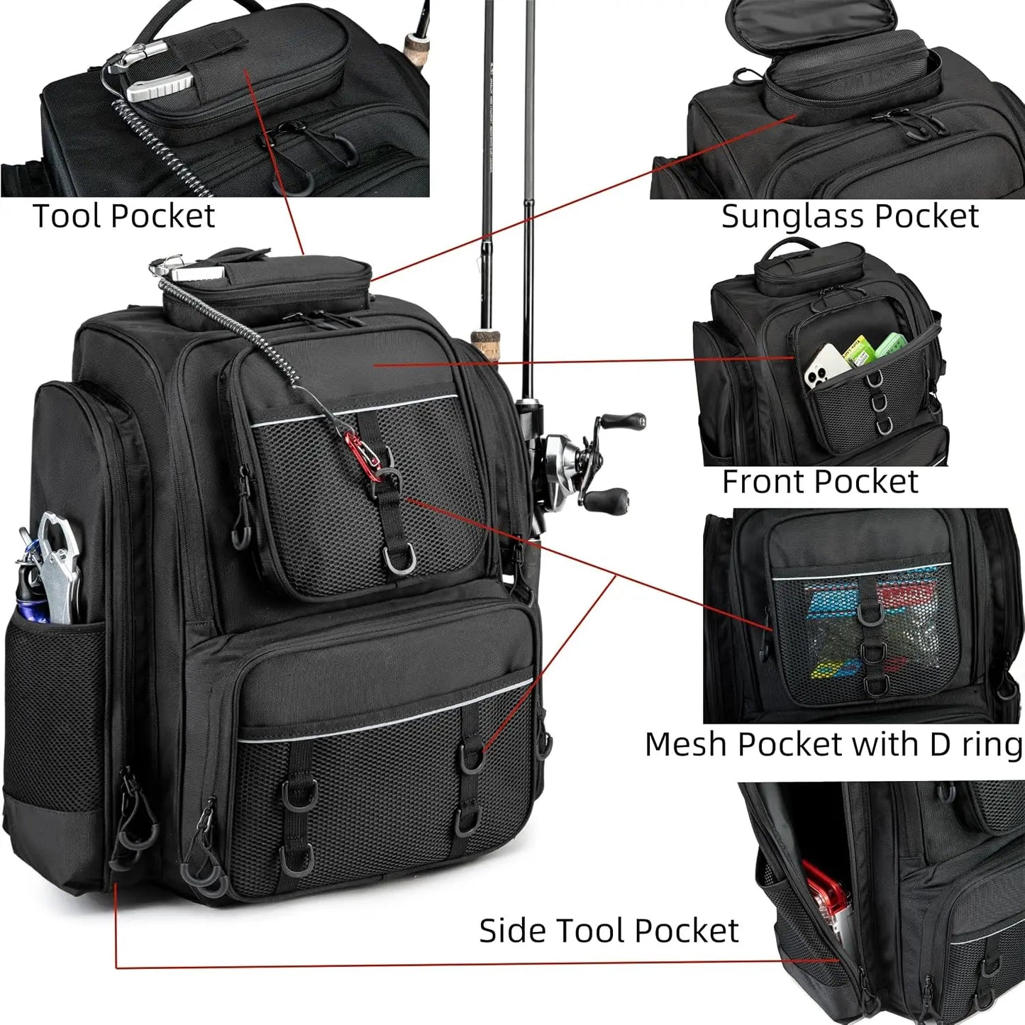 42L Large Capacity Fishing Tackle Backpack With Detachable Tackle Boxes Multi Compartment Storage Bag Durable Fabric For Lure Fishing Shore Angling Camping Hiking Road Trip Outdoor Travel Gear Organizer