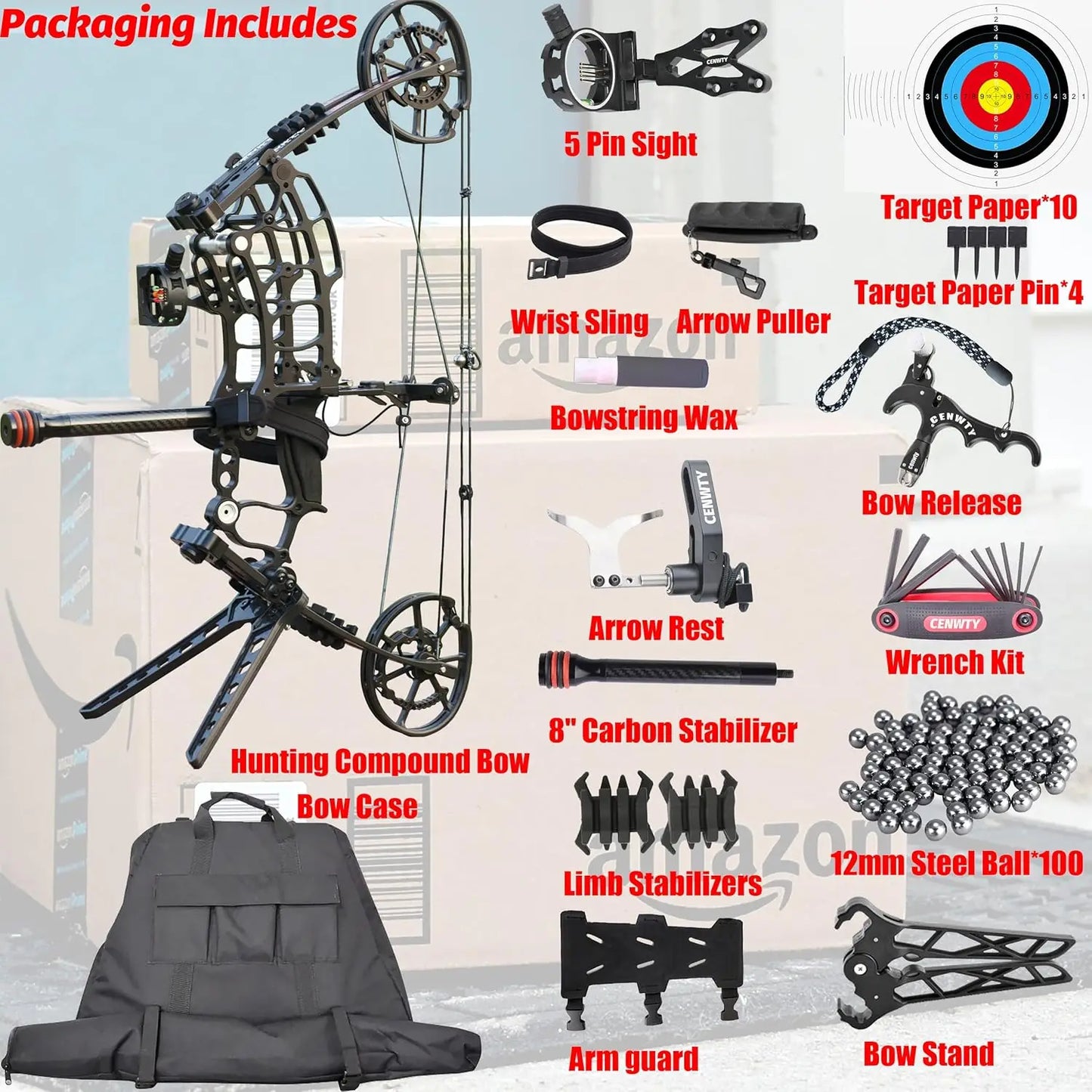 Compound Bow Set for Steel Ball, Draw Weight 40-65 LBS, Short-Axis Hunting Compound Bow, can Shoot Arrow and Steel Ball for Arch